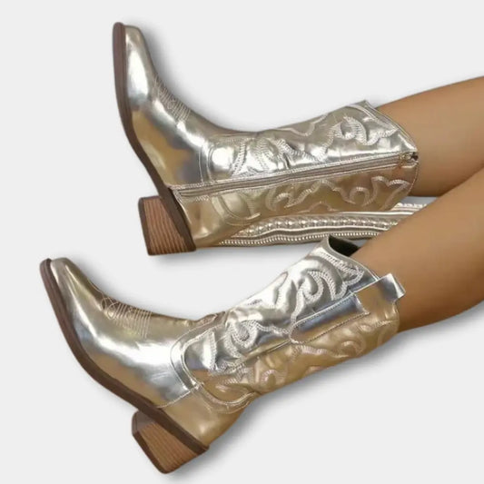 Nebula Shine – Metallic Silver Cowboy Boots
