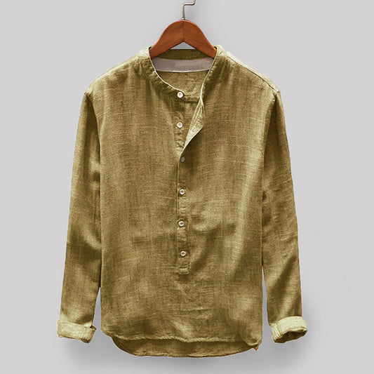 Luca – Linen shirt with mandarin collar and asymmetrical buttons