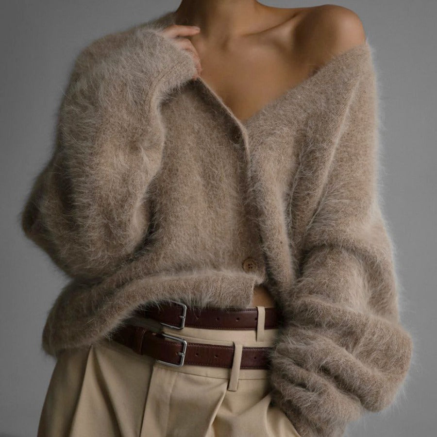 Cárdigan de Invierno de Punto Suave con Cuello en V Profundo