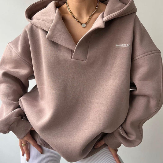 Oversized Winter Sweatshirt with Open Neck and Dropped Shoulders