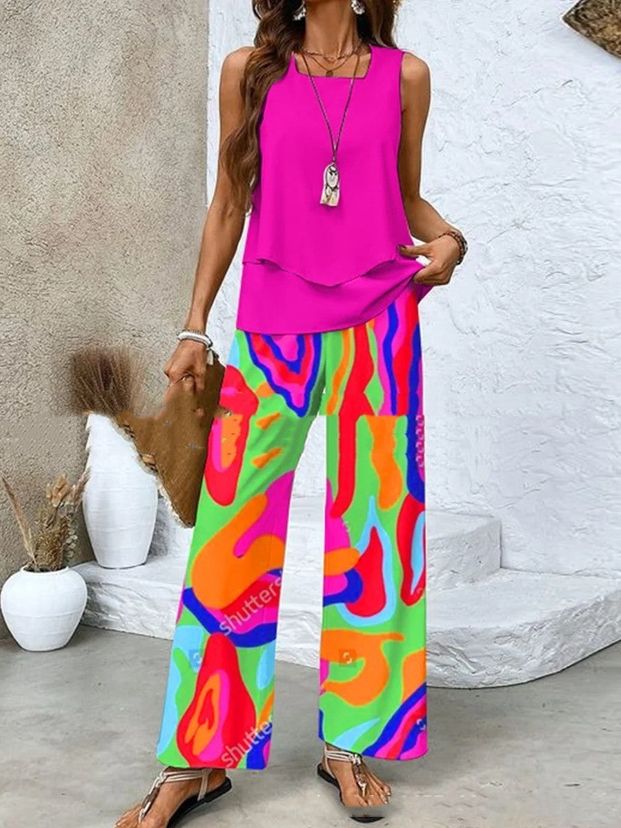 Lina - Conjunto de dos piezas sin mangas con estampado floral