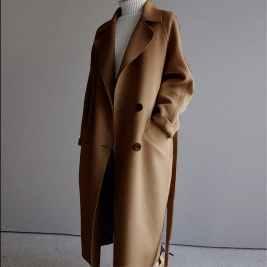 Double-breasted Wool Winter Coat with Adjustable Belt