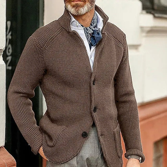 Cárdigan de Invierno de Punto Texturizado con Cuello Estructurado