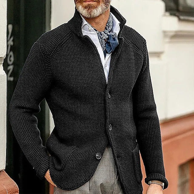 Cárdigan de Invierno de Punto Texturizado con Cuello Estructurado