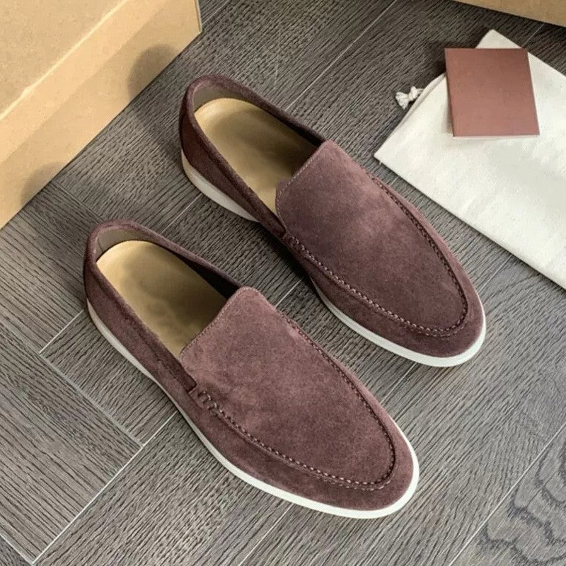 Leonardo – Mocasines beige de ante con suela ligera