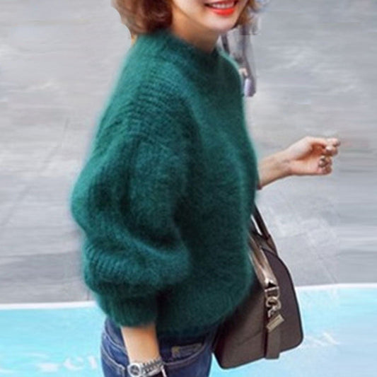 Plush Knit Winter Sweater with Balloon Sleeves
