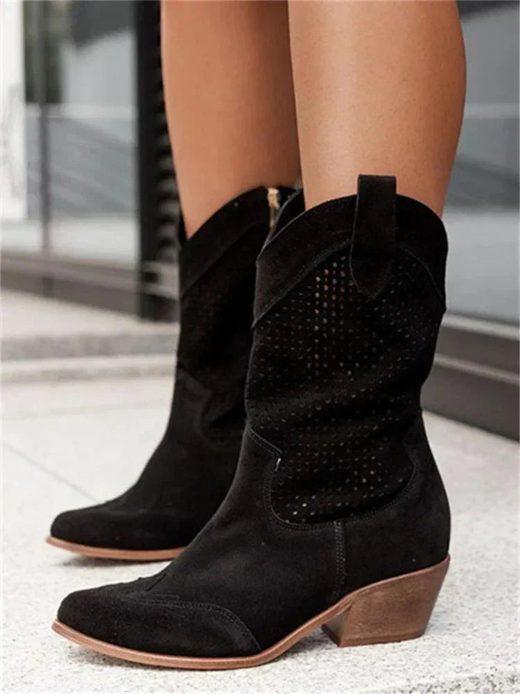 Solara – Botas cowboy blancas transpirables con tacón medio