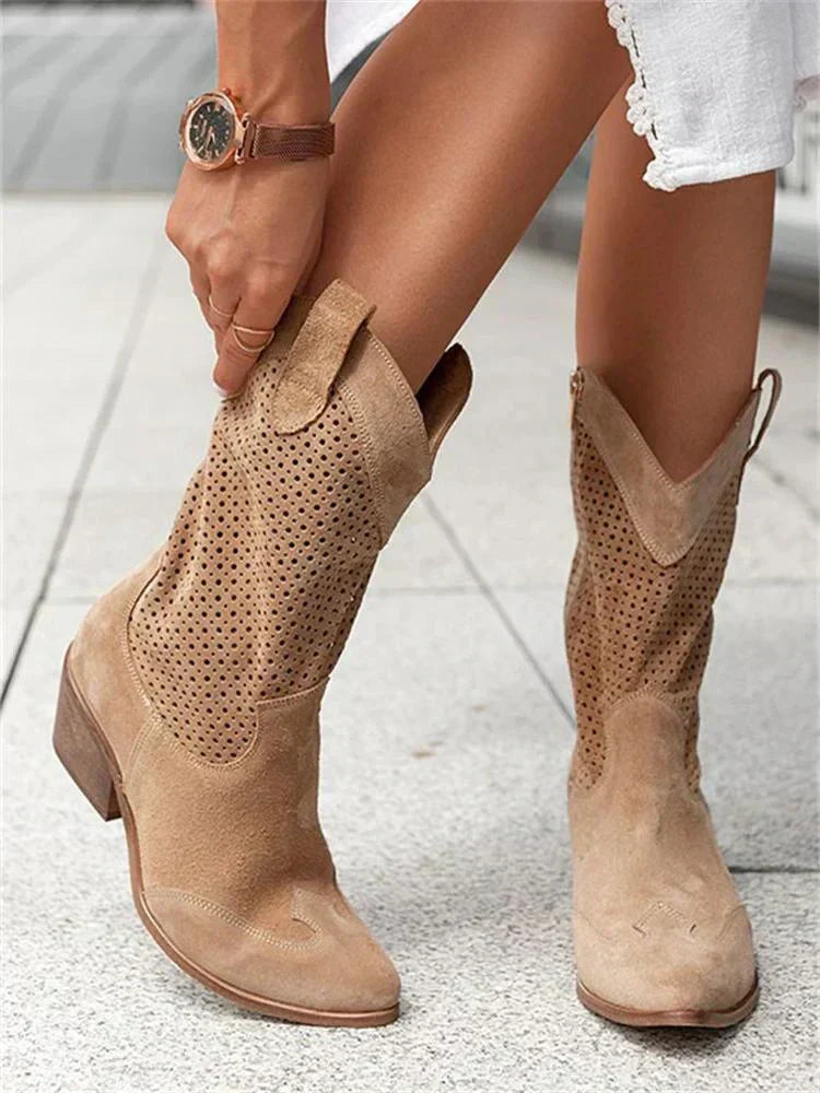 Solara – Botas cowboy blancas transpirables con tacón medio