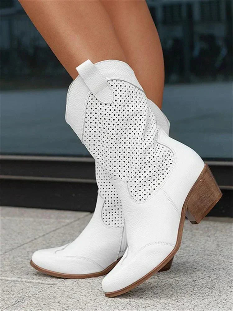 Solara – Botas cowboy blancas transpirables con tacón medio