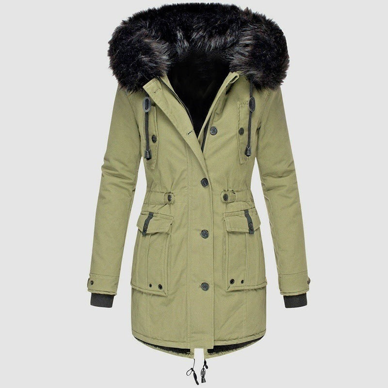 Parka de Invierno con Capucha de Pelo Sintético y Cintura Ajustable