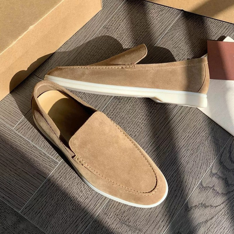 Leonardo – Mocasines beige de ante con suela ligera