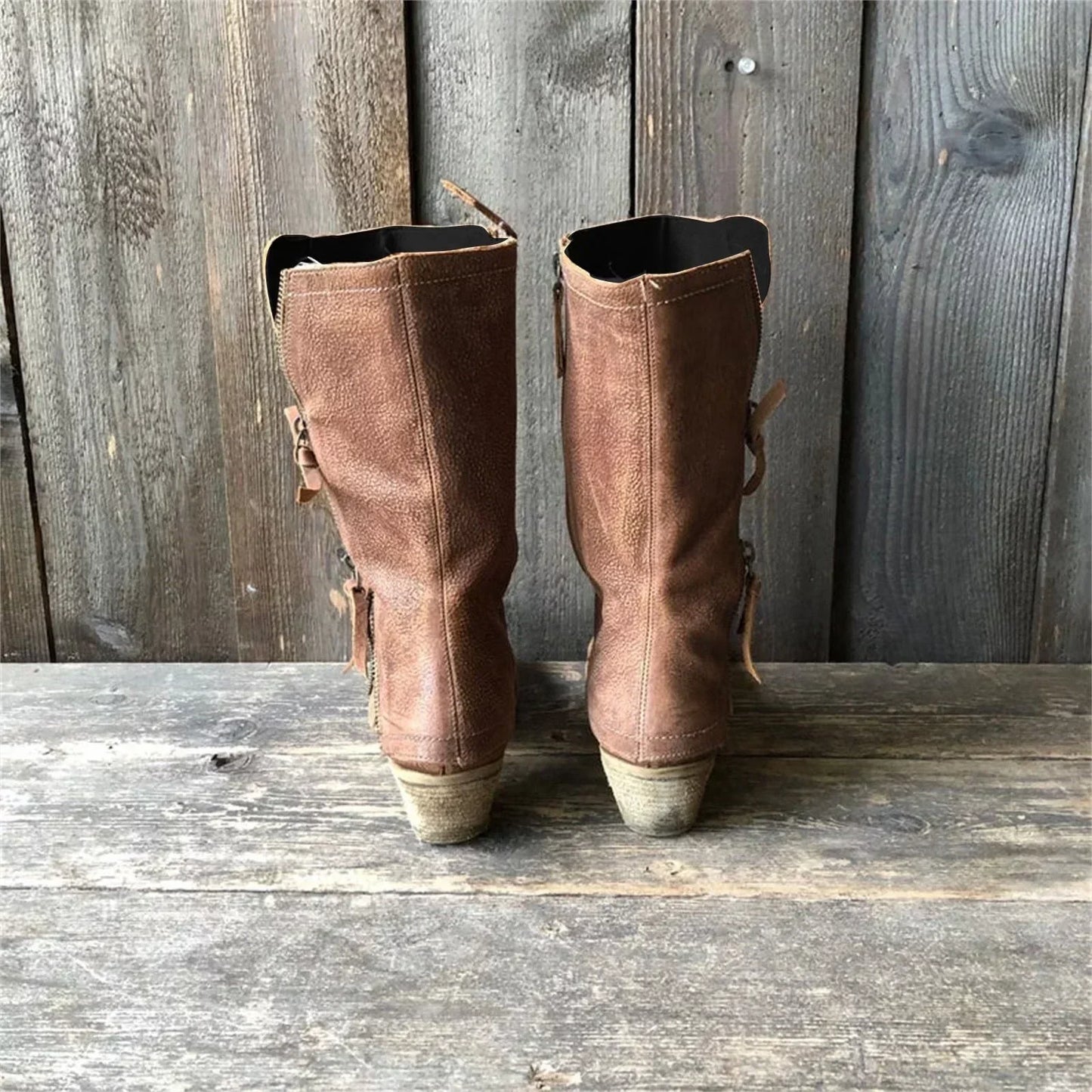 Sienna – Botas camperas marrón vintage con cremallera doble y tacón medio cómodo