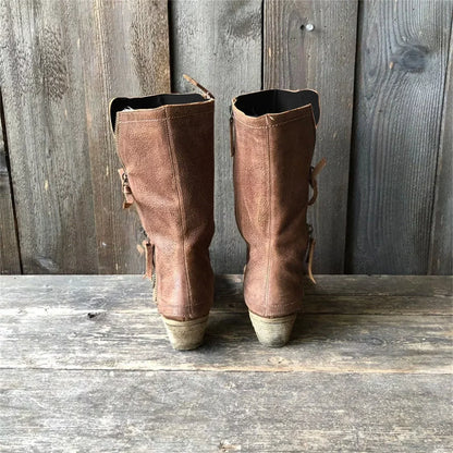 Sienna – Botas camperas marrón vintage con cremallera doble y tacón medio cómodo