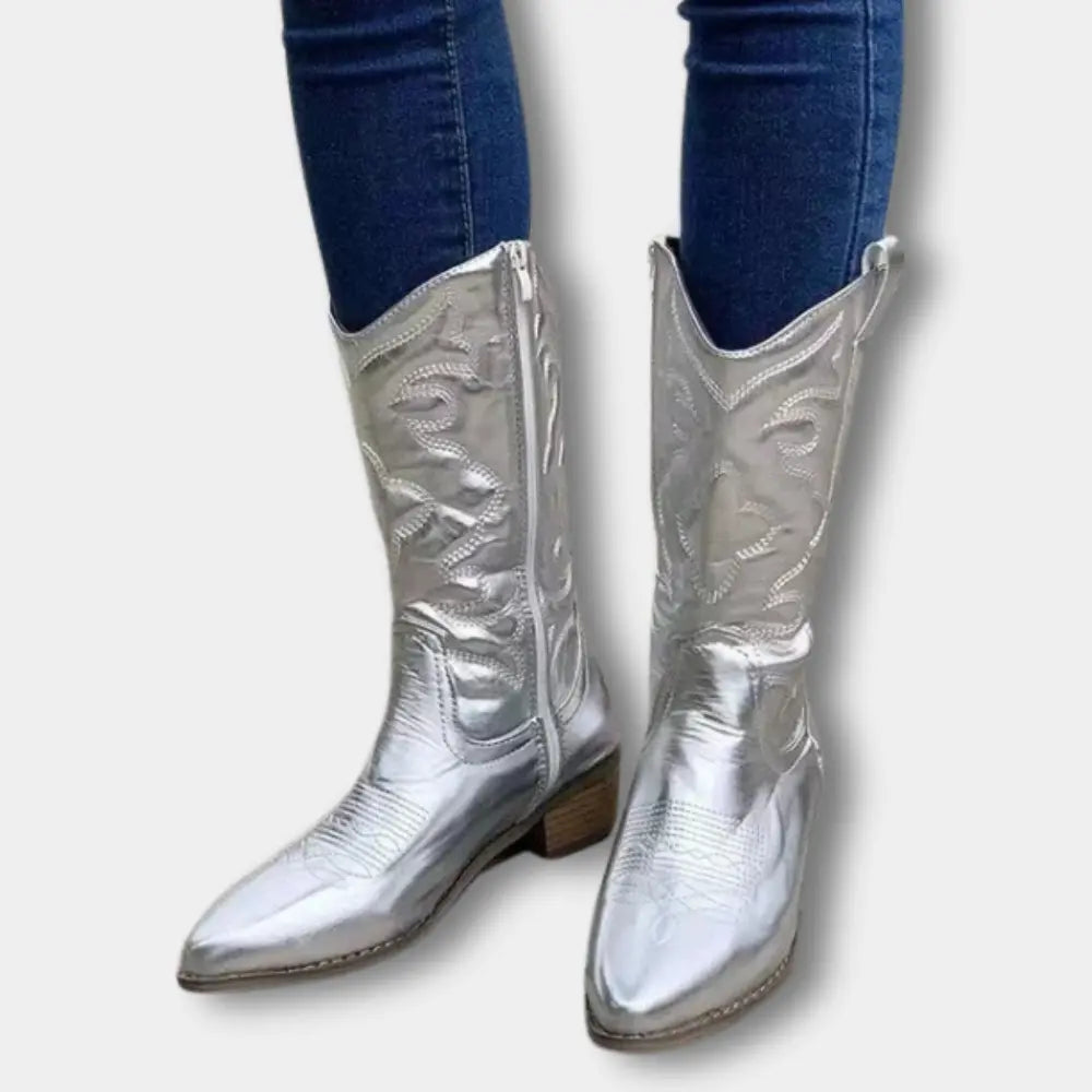Nebula Shine – Botas cowboy plateadas metálicas