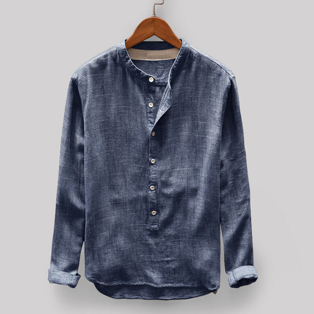 Luca – Camisa de lino con cuello mao y botones asimétricos