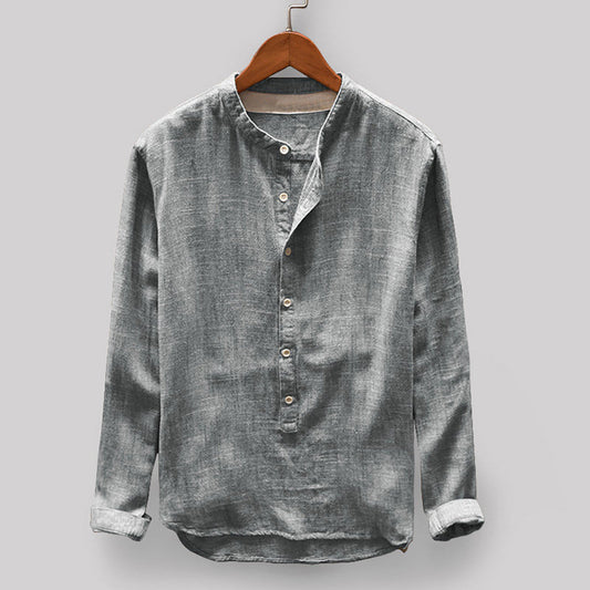 Luca – Camisa de lino con cuello mao y botones asimétricos