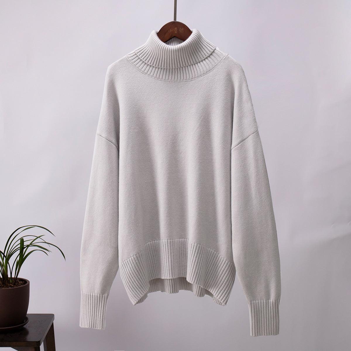 Suéter de Invierno Oversize con Cuello Alto y Puños Canalé