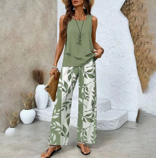 Lina - Conjunto de dos piezas sin mangas con estampado floral