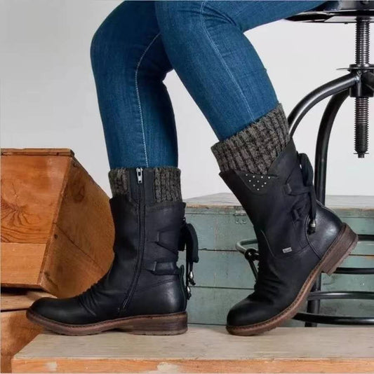 Botas de Invierno con Cordones, Cremallera Lateral y Puño de Punto