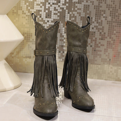 Botas Cowboy Marrón con Flecos y Tachuelas