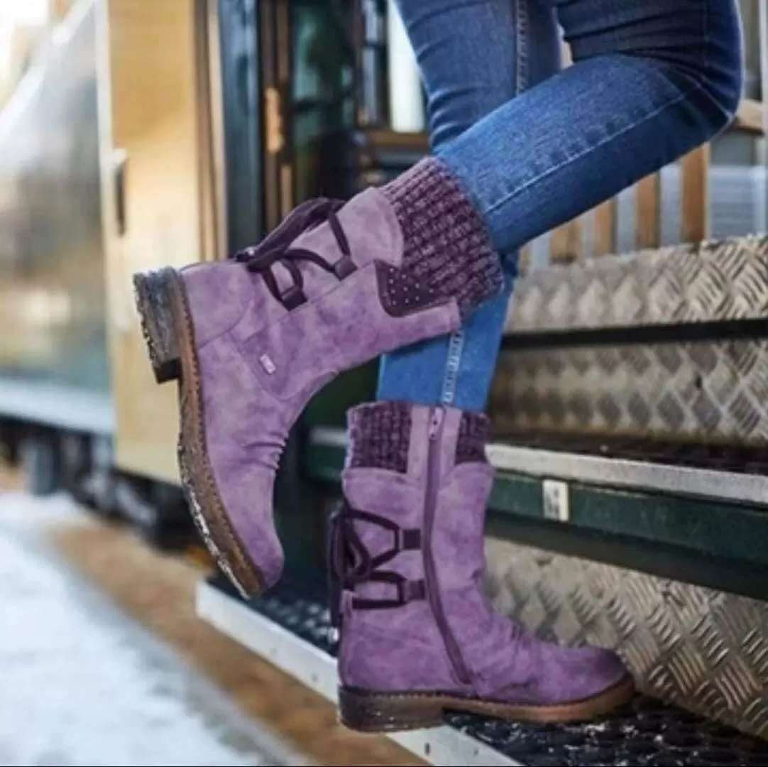 Botas de Invierno con Cordones, Cremallera Lateral y Puño de Punto