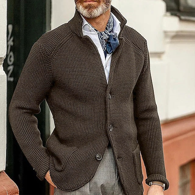 Cárdigan de Invierno de Punto Texturizado con Cuello Estructurado