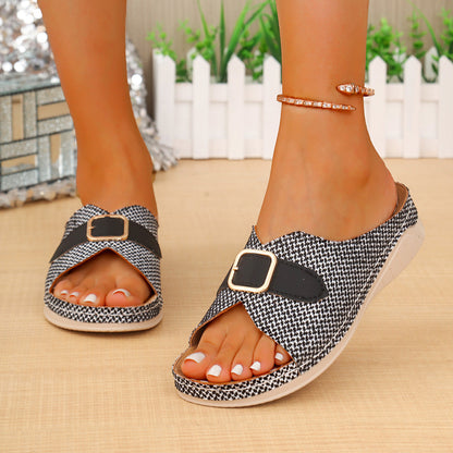 Ibiza – Sandalias planas con hebilla y textura tejida
