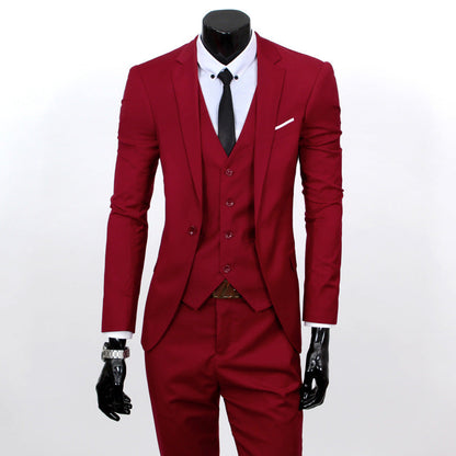 César | Conjunto de tres piezas para hombre, traje ajustado estilo coreano formal