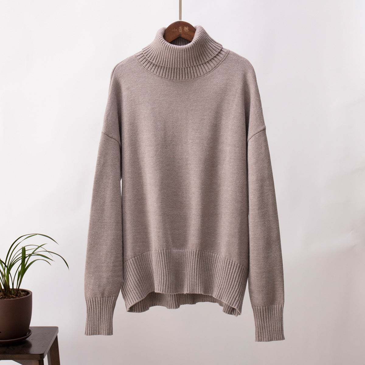 Suéter de Invierno Oversize con Cuello Alto y Puños Canalé