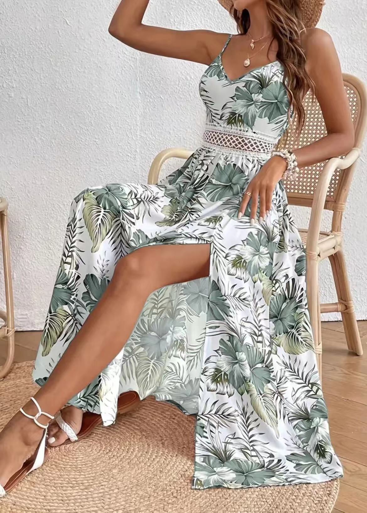 Isla – Vestido largo floral con abertura lateral