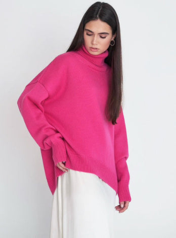 Suéter de Invierno Oversize con Cuello Alto y Puños Canalé