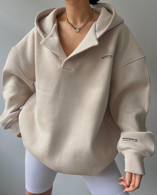 Sudadera de Invierno Oversize con Cuello Abierto y Hombros Caídos