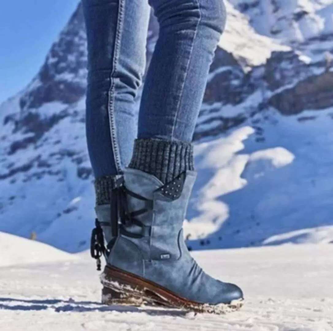 Botas de Invierno con Cordones, Cremallera Lateral y Puño de Punto