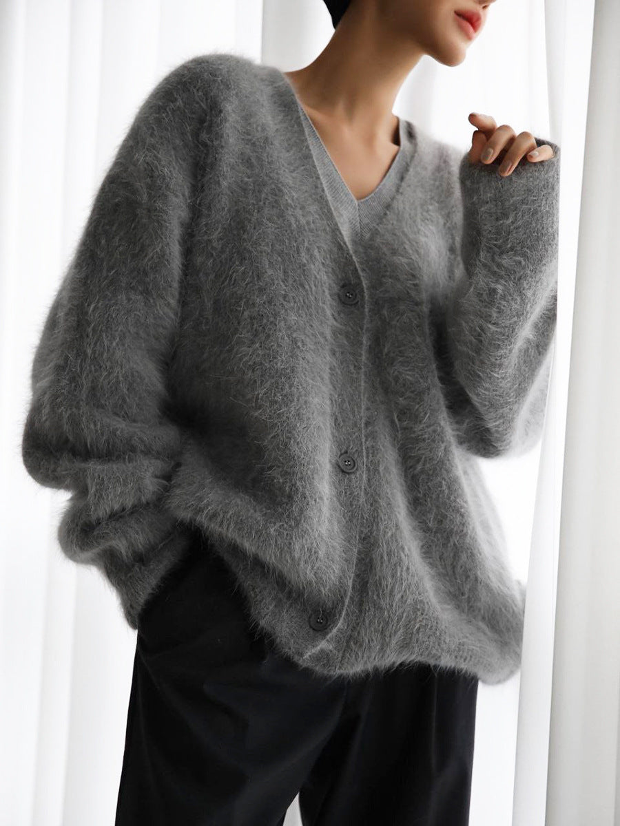 Cárdigan de Invierno de Punto Suave con Cuello en V Profundo