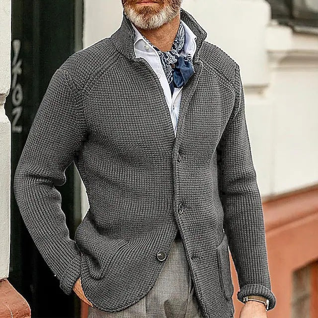 Cárdigan de Invierno de Punto Texturizado con Cuello Estructurado