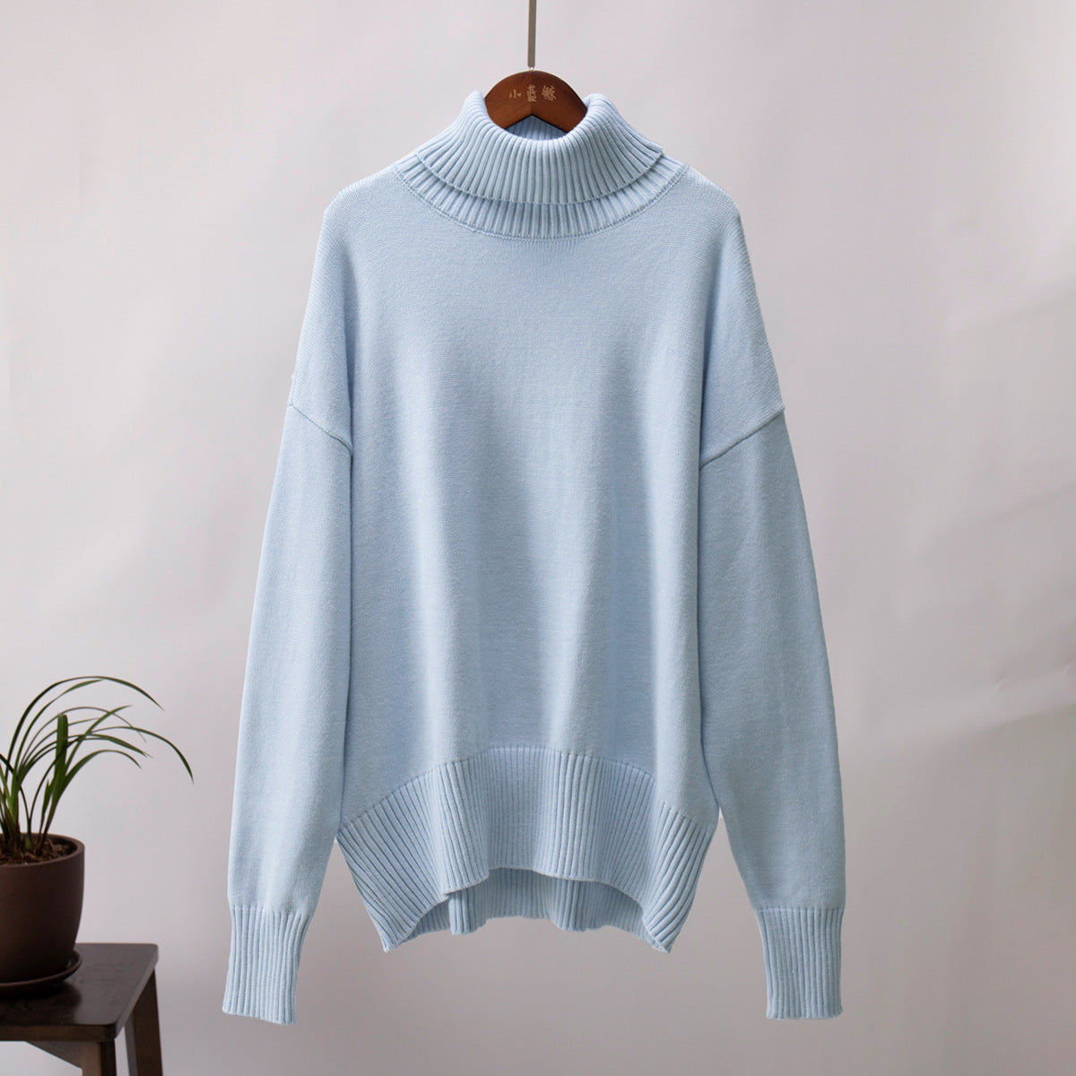 Suéter de Invierno Oversize con Cuello Alto y Puños Canalé
