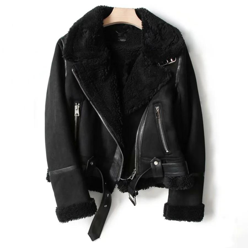 Sofía - Chaqueta estilo aviador para mujer con forro de borrego