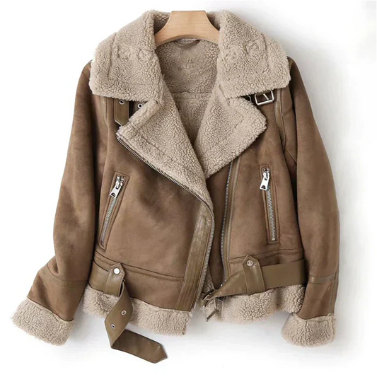 Sofía - Chaqueta estilo aviador para mujer con forro de borrego