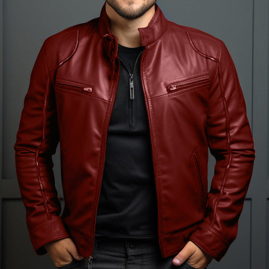 Dante – Chaqueta biker roja de piel sintética