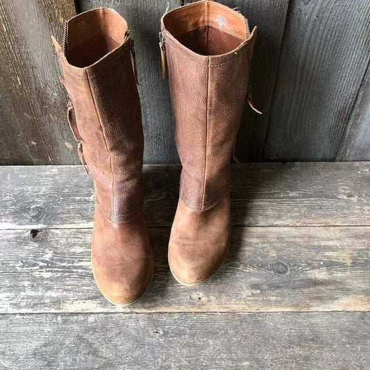 Sienna – Botas camperas marrón vintage con cremallera doble y tacón medio cómodo