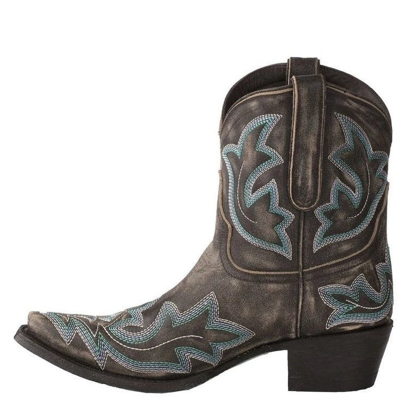 Aquaria – Botas cowboy turquesa con bordado artesanal y tacón bajo de madera