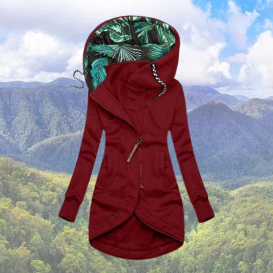 Isla - Chaqueta larga para mujer con capucha estampada