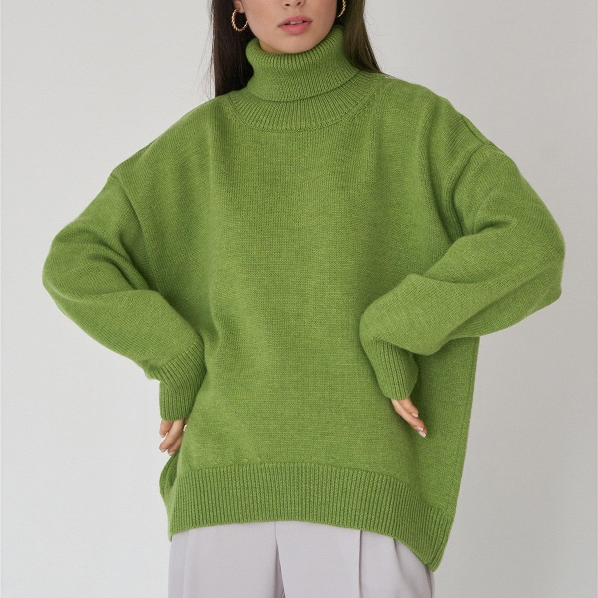 Suéter de Invierno Oversize con Cuello Alto y Puños Canalé
