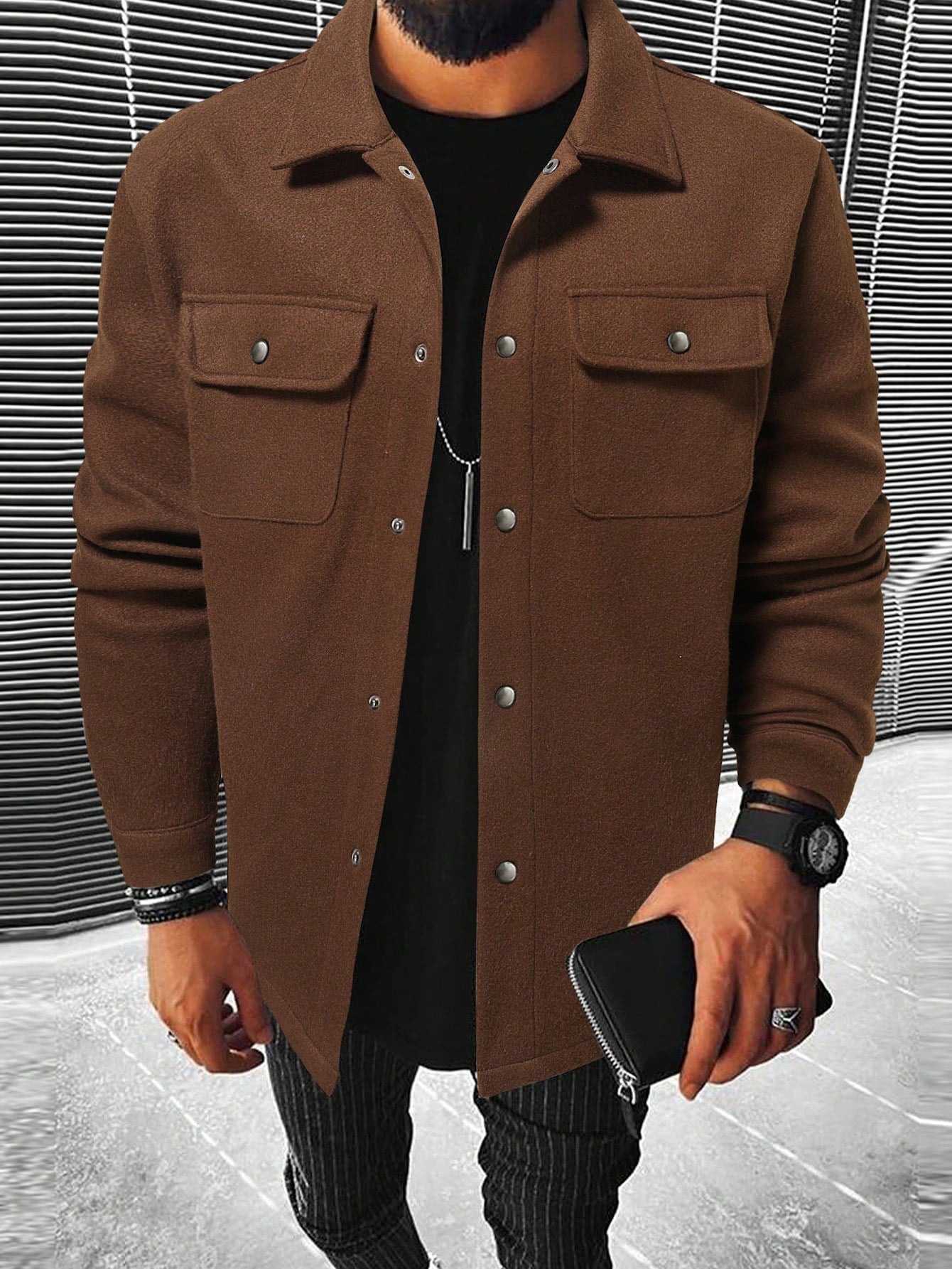 Sobrecamisa de Invierno con Botones y Bolsillos Frontales