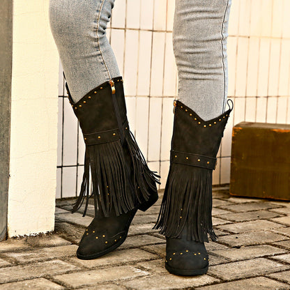 Botas Cowboy Marrón con Flecos y Tachuelas
