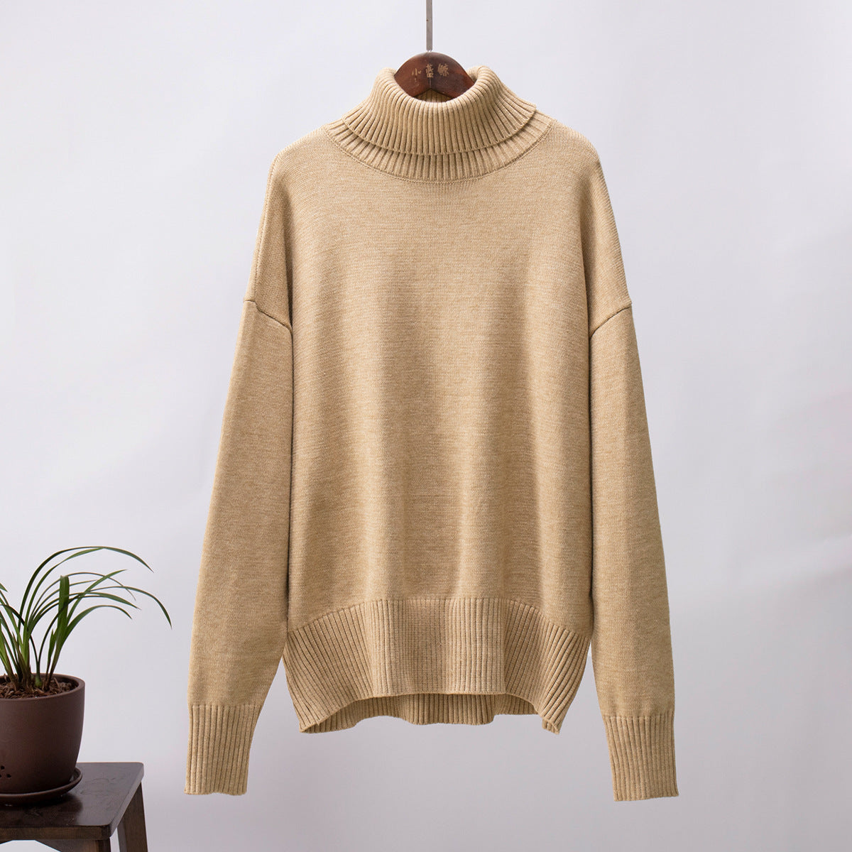 Suéter de Invierno Oversize con Cuello Alto y Puños Canalé