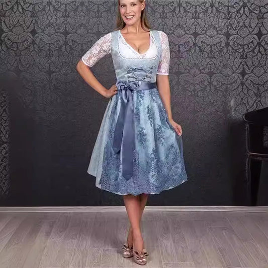 Dirndl elegante con encaje y lazo satinado