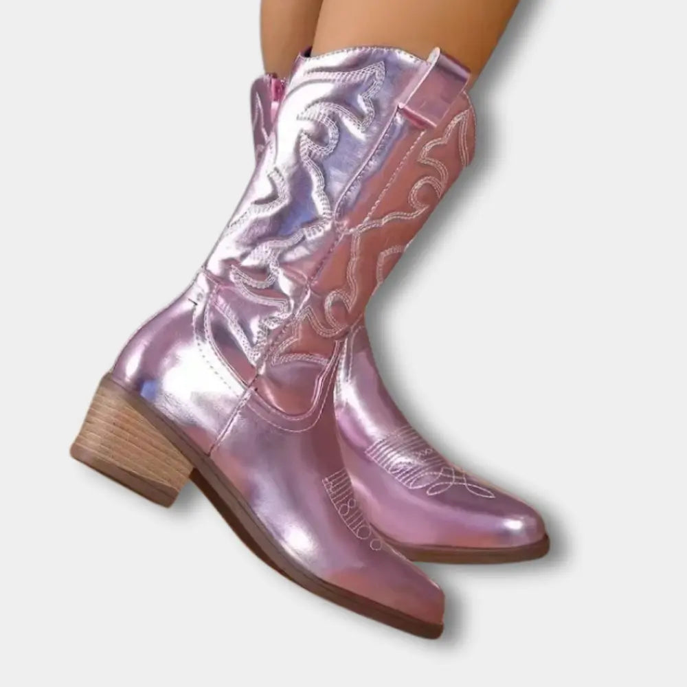Nebula Shine – Botas cowboy plateadas metálicas